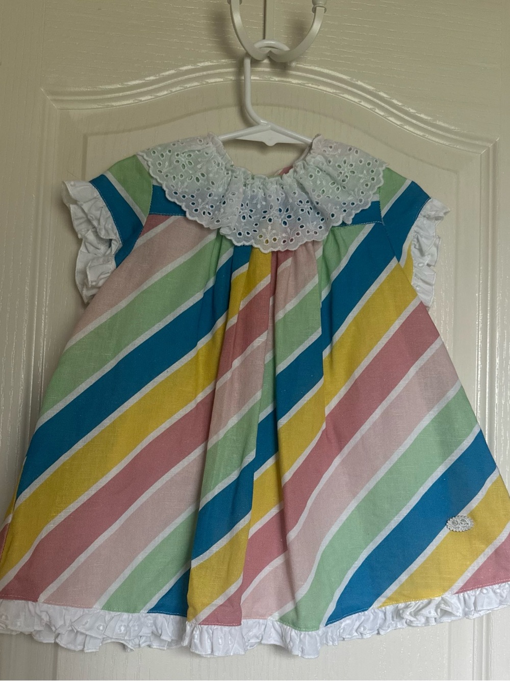 José Varón Striped Dress & Bonnet Set 4Y